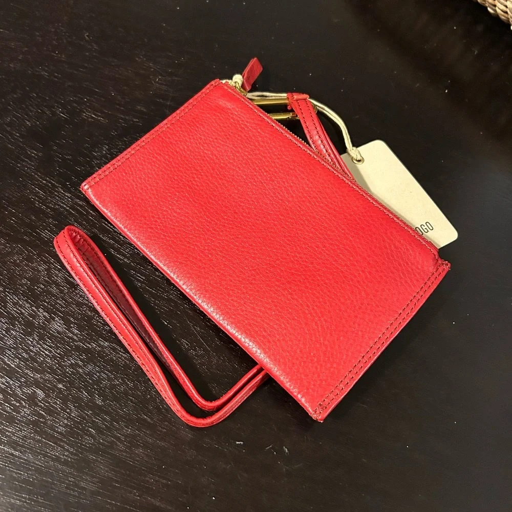 HOBO INTERNATIONAL Tour Leather Zip Pouch Bag Wristlet /  Lanyard Red/Go New